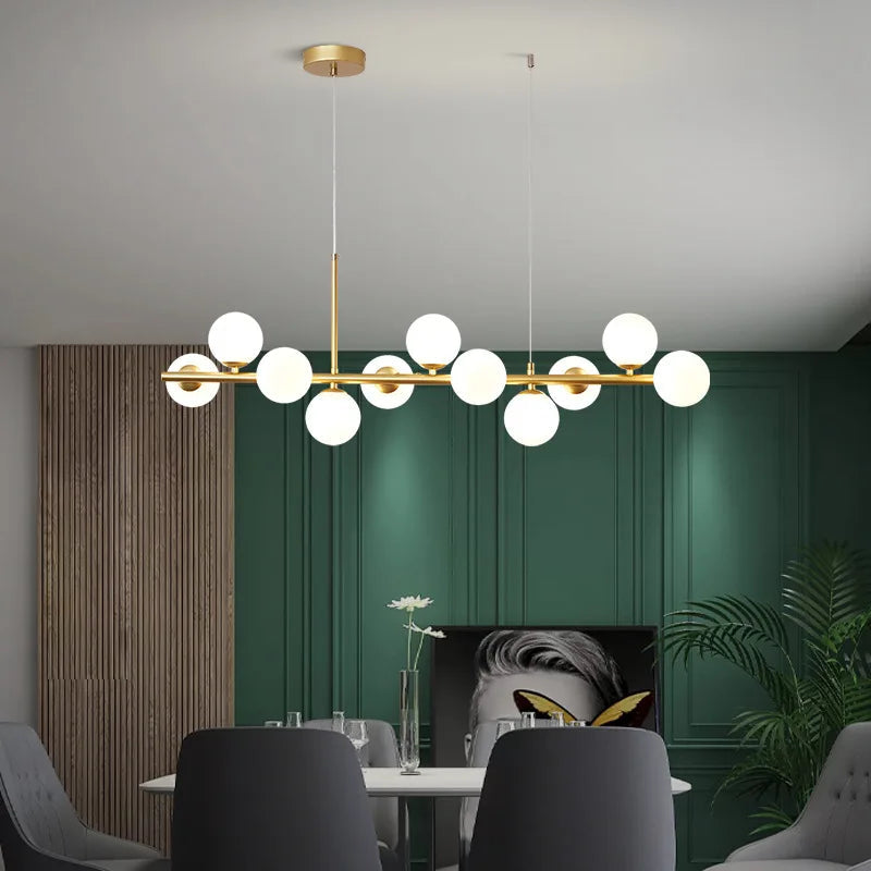 Suspension Linéaire Dorée | Éclairage Doux avec Globes Opalins | Ambiance Chaleureuse pour Espace Moderne 3