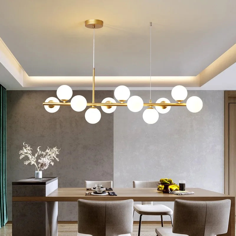 Suspension Linéaire Dorée | Éclairage Doux avec Globes Opalins | Ambiance Chaleureuse pour Espace Moderne 5